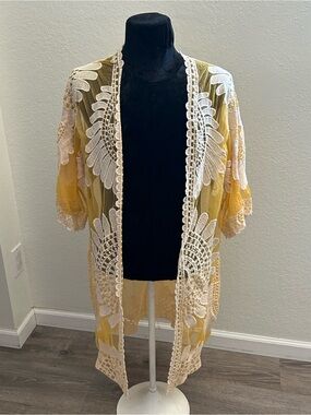Ember Yellow Lace Crochet Kimono Size XL